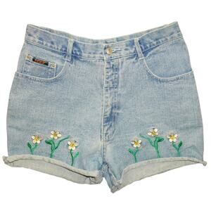 Vintage Revolt High-Waisted Embroidered Denim Shorts – Light Wash 90s Y2K